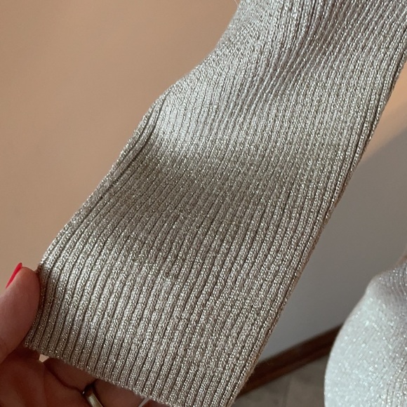 NWT juniors square neck metallic shimmer champagne beige sweater 1/2 sleeve L - Picture 5 of 11